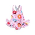 thumbnail image 1 of ITFABS Maillot une Pièce pour Filles, Sans Manches Imprimé avec Nœud, Combishort de Bain à Volants à Triangles, 1 of 9