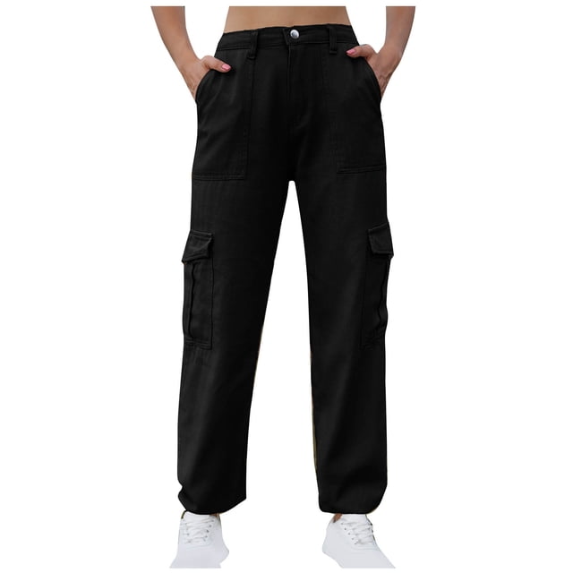 Timegard Womens Cargo Pants High Waisted Cinch Bottom Lightweight Hiking Solid Color Pants with Pockets
