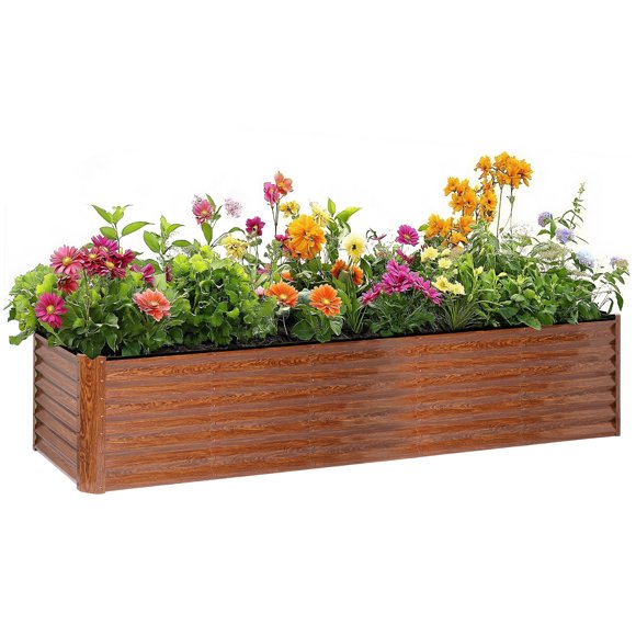 SogesPower Galvanized Raised Garden Bed Kit,Outdoor Garden Bed Planter Box for Vegetables, Flowers & Herbs Grow,8 x 2 x 2 Ft,Wood Grain