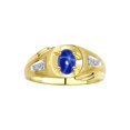 thumbnail image 1 of RYLOS Men's Rings 14K Yellow Gold Rings Classic Designer Style 7X5MM Gemstone & Diamond Ring Blue Star Sapphire September Birthstone Rings For Men, Size 12, 1 of 7