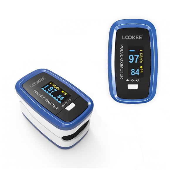 LOOKEE® Premium Fingertip Pulse Oximeter | Proudly Canadian | Oxygen Therapy Monitor | SpO2 Blood Oxygen Saturation Monitor with Auto Rotate OLED Display, Plethysmograph Waveform | Batteries Included