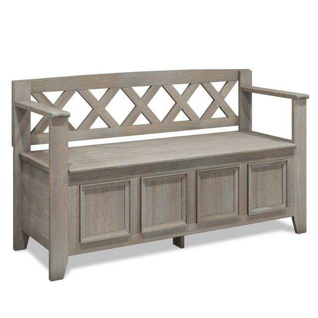 SIMPLIHOME Amherst Banc de Rangement d'Entrée en Bois Massif de 48 Pouces de Large avec Charnière de Sécurité, Multifonctionnel Transitionnel en Gris Vieilli