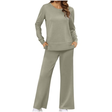 Pisexur Ensemble 2 Pcs pour Femmes, Mode Décontractée, Ensemble de Détente, Couleur Unie, Survêtement Surdimensionné, Col Rond, Chandails à Manches Longues, Hauts à Enfiler, Pantalons Longs Amples, Survêtements