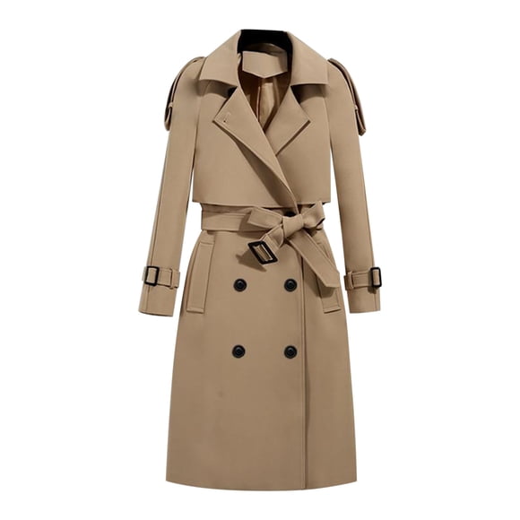 Yuyuzo Trench Overcoats for Women Long Sleeve Lapel Collar Waistbelt Double Breasted Jackets Winter Coat