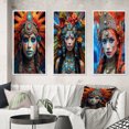 thumbnail image 1 of Designart "Festive Slavic Spiritual Portraits V" Boho Woman Framed Wall Art Set Of 3 - Red Woman Boho Frame Canvas Set For Living Room Decor, 1 of 6