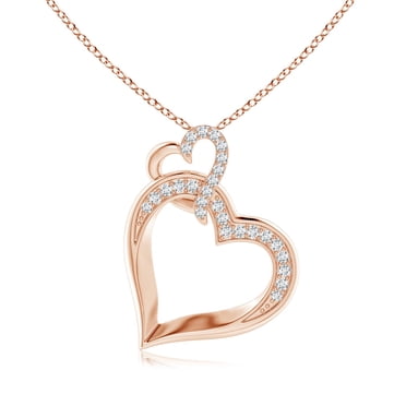 Angara Natural Diamond Necklace - Interlinked Diamond Tilted Heart Pendant in 14K Rose Gold for Women