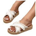 thumbnail image 1 of Sandales à Enfiler de Plage pour Femmes, Blanches, en Toile Déchirée, Plateforme, Pantoufles Plates, Chaussures d'Été, 1 of 6