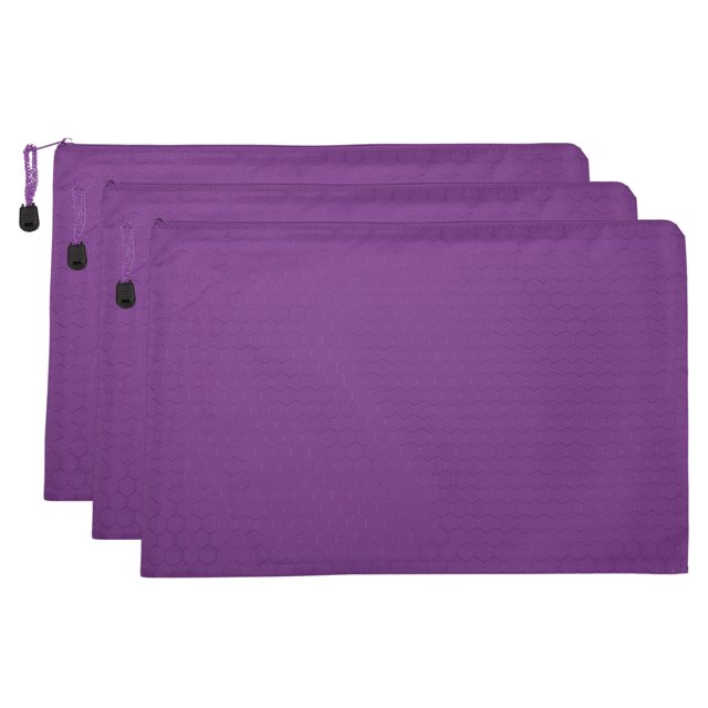 Unique Bargains Waterproof Zipper File Bags, A4 Document Holders for Office, Purple 3 Pack