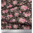 thumbnail image 2 of Soimoi Tissu en Voile de Coton Feuilles & Roses Imprimé Floral 1 Yard 56 Pouces de Large, 2 of 3