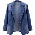 thumbnail image 1 of CEHVOM Veste en Denim pour Femmes à Col à Revers Coloré, Coupe Amincissante, Manches, Liquidation, 1 of 8