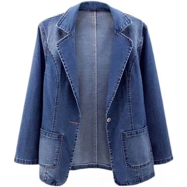 Cameland Veste en Denim pour Femmes à Manches Longues, Boutonnée, en Denim Doux, Veste en Jean Bleue pour Dames
