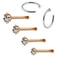 thumbnail image 1 of BodyJ4You 6PCS Nose Rings Studs Hoop 20G Stainless Steel Rose Goldtone Bone Pin Body Piercing Jewelry (0.8mm), 1 of 6