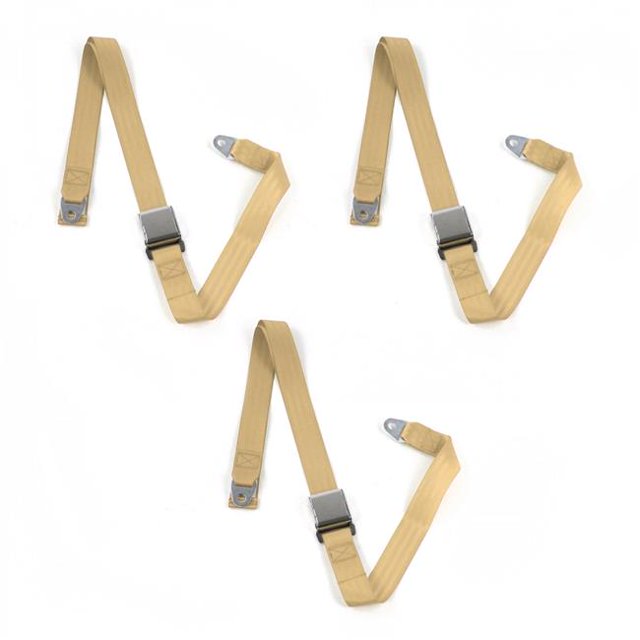 Early Triumph 1946-1954 Airplane 2 Point Tan Lap Bench Seat Belt Kit - 3 Belts
