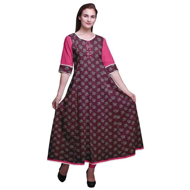Bimba Anarkali Long à Imprimé pour Femmes Tunique Ethnique Indienne Décontractée