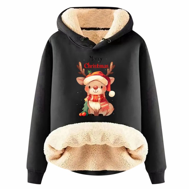 WEAIXIMIUNG Sweat à Capuche pour Femmes Imprimé Vintage de Noël à Manches Longues