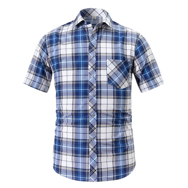 breaise Mens Plaid Short Sleeve Shirts Casual Button Down Shirts Regular Fit Short Sleeve Summer Work Tee Shirts Dark Blue M Sans frais de transport