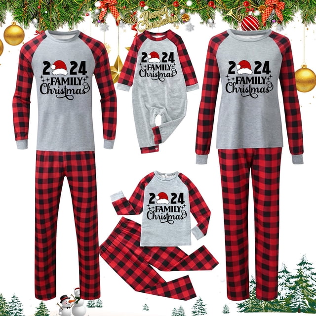 Pyjamas de Noël Assortis pour la Famille Noël en Famille 2024 Chandail à Manches Longues Imprimé de Noël Décontracté à Col Rond avec Capuchon pour Femmes Pyjamas de Noël pour Femmes Noir Maman Taille:m