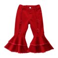 thumbnail image 1 of BOBOGOJP Toddler Girl Straight Leg Jeans Elastic Waist Distressed Ripped Straight Leg Denim Jeans Red 2-3 Years, 1 of 5