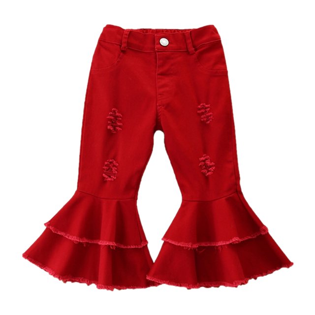 BOBOGOJP Toddler Girl Straight Leg Jeans Elastic Waist Distressed Ripped Straight Leg Denim Jeans Red 2-3 Years