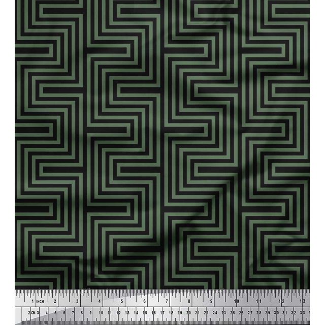 Soimoi Poly Georgette Fabric Square & Spiral Geometric Decor Fabric Printed Yard 42 Inch Wide