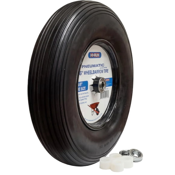 Hi-Run Ribbed 8" Pneumatic 2.50-4 2PR Wheelbarrow Tire & Wheel Assembly with 5/8" Bushing Pre-Mounted