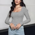 thumbnail image 2 of Timegard Ribbed Tops for Women Scoop Neck Cropped Slim Fitting Blouse Fall Casual Comfy Long Sleeve Tops, 2 of 7