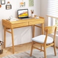 thumbnail image 2 of Patiojoy 39.5" Bamboo Computer Desk Study Writing Desk with 2 Pull-Out Drawers Shelf & Cable Management Groove, 2 of 7