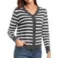 thumbnail image 3 of Women Cardigan Sweaters Long Sleeve Casual Light-Weight Button Down V-Neck Fall Sweater Grey Stripes M, 3 of 9