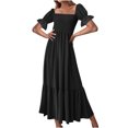 thumbnail image 2 of SMihono Robe Bohème d'Été pour Femmes Grande Taille Mode Décontractée d'Été Col Carré Uni Manches Courtes Femmes Robe pour Femmes Longues Robes, 2 of 8