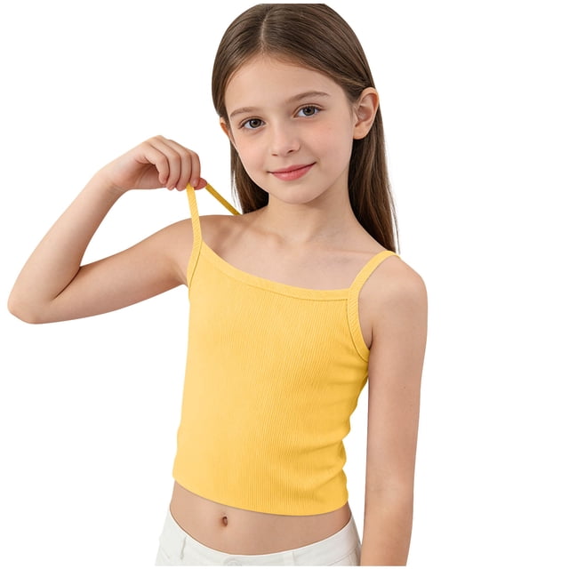 KyCheLot Girls' Solid Color Tank Tops Sleeveless Scoop Neck Spaghetti Strap Tank Tops Casual Summer Camisole