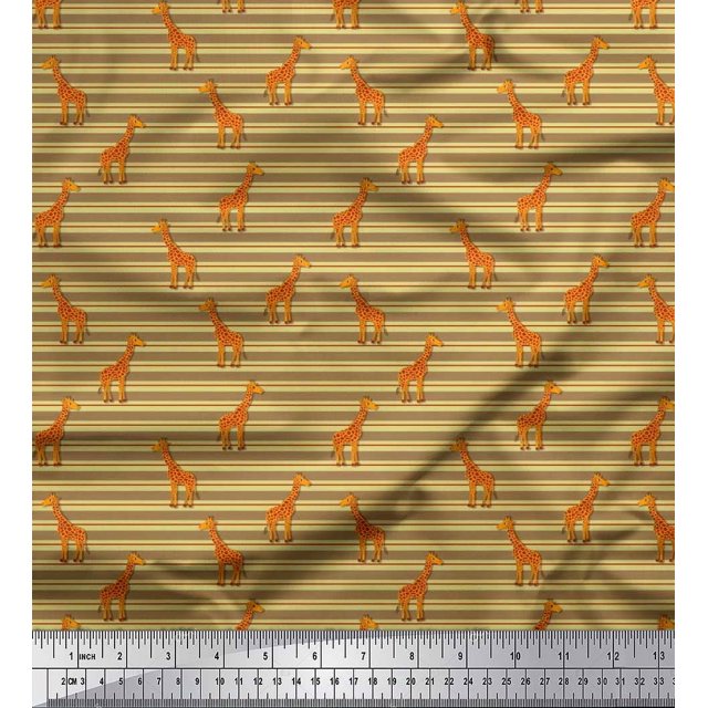 Soimoi Poly Georgette Fabric Stripe & Giraffe Animal Printed Fabric 1 Yard 52 Inch Wide