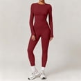 thumbnail image 3 of WRKEKC 2 Piece Sets for Women Solid Color Long Sleeve Round Neck Fitted Yoga Set with Stretchy Pants for Workout and Exercise, 3 of 4