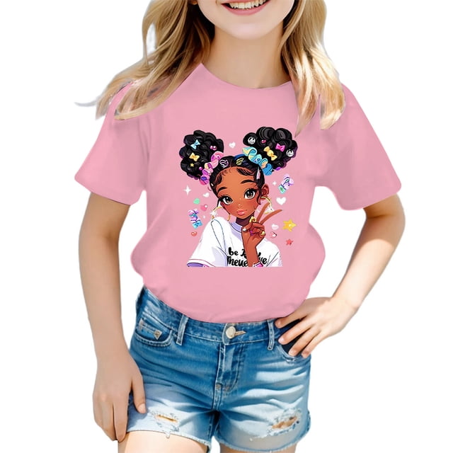AJIWYH T-Shirt Blanc pour Enfants, T-Shirt Graphique Mignon à Col Rond à Manches Courtes pour Fille, T-Shirt Décontracté d'Été, T-Shirt Blanc à Manches Courtes pour Filles de 9-10 Ans, Rose
