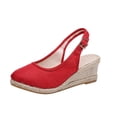 thumbnail image 1 of Penkiiy Sandales Compensées pour Femmes Espadrilles Bout Fermé Slingback Bride à Boucle Confortables Décontractées d'Été Plateformes 36 Rouge, 1 of 9