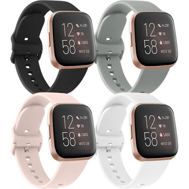 Lot de 4 Bracelets Compatibles avec Fitbit Versa 2 / Fitbit Versa/Versa Lite/Versa SE pour Femmes Hommes, Bracelet de Rechange en Silicone Souple pour Fitbit Versa 2 Bracelets (Noir/rose Sable/gris/blanc)
