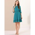 thumbnail image 3 of INSPIRE CHIC Women's Layered Ruffle Hem 3/4 Sleeves Smocked Chiffon A-Line Dress XS Lake Green, 3 of 6
