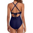 thumbnail image 3 of Innerwin Swimwear Gradient Women Bathing Suits Surfing Long Sleeve Backless One Piece Swimsuit Navy Blue L, 3 of 4