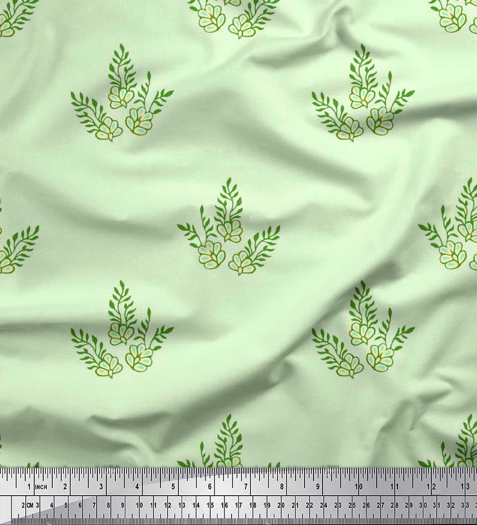 Soimoi Rayon Fabric Leaves & Floral Block Print Fabric by The Yard 42 Inch Wide