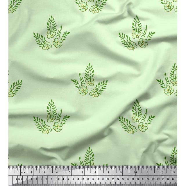 Soimoi Poly Georgette Fabric Leaves & Floral Block Print Fabric by The Yard 52 Inch Wide
