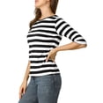 thumbnail image 4 of INSPIRE CHIC T-Shirt pour Femme à Manches au Coude, Col Rond, Coupe Ajustée, Basique, Décontracté, Imprimé, L Noir Blanc, 4 of 8