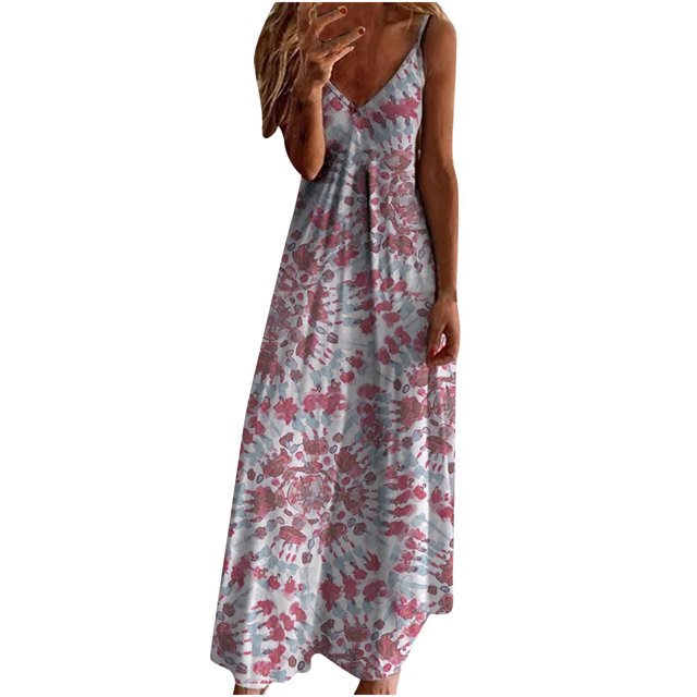 Fridja Robe Longue d'Été Décontractée Sans Manches à Col en V pour Femmes