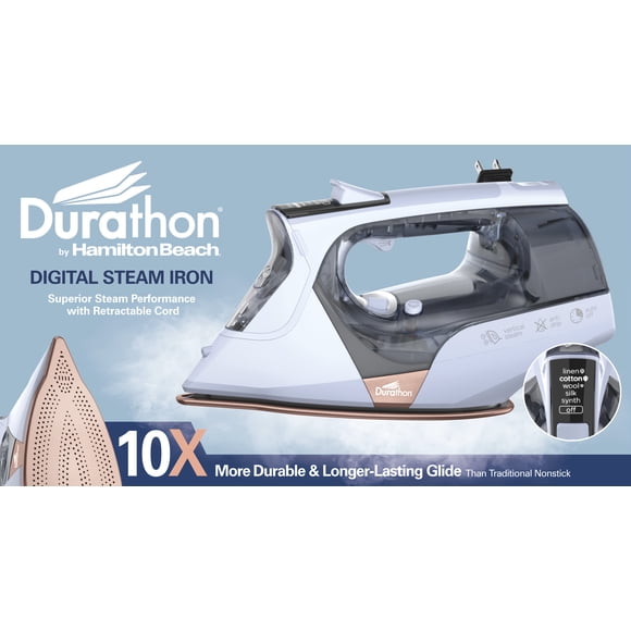 Hamilton Beach Durathon® Digital Steam Iron with Retractable Cord, 1800W, Nonstick Soleplate