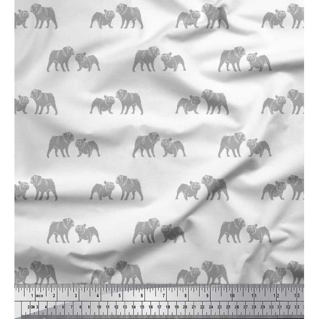 Soimoi Rayon Fabric Bull Dog Print Fabric by The Yard 42 Inch Wide