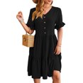 thumbnail image 4 of Besolor Womens Summer Dress V Neck Short Sleeve Button Knee Length Dress Loose Flowy Ruffle Boho Sundresses, 4 of 7