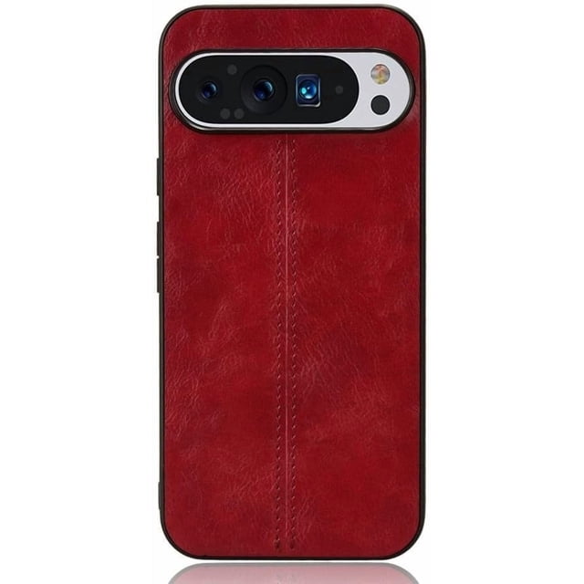 KOMI Phone Case for Google Pixel 9, Case for Google Pixel 9 Pro Cow-Like PU Leather Style Protector Cover, Non-Slip Shockproof Cover for Google Pixel 9/9 Pro Case Red