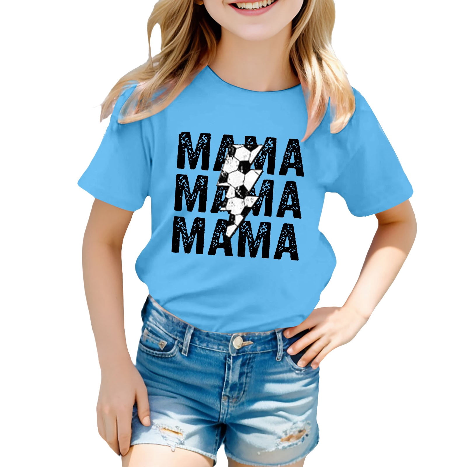T-Shirts d'Été pour Filles, Imprimé Lettres, Manches Courtes, Basiques, Col Rond, Sport, Taille 5-6T