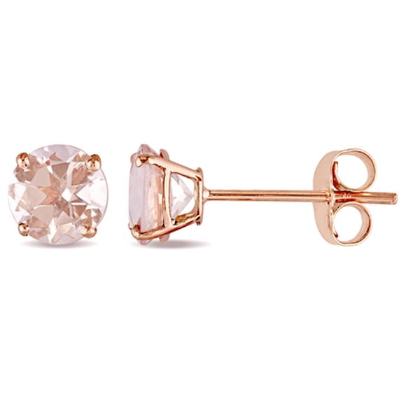 Miabella Boucles d'Oreilles Clous Solitaire en Morganite en Or Rose 14 K
