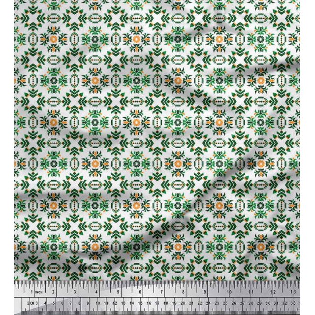 Soimoi Rayon Crepe Fabric Triangle & Floral Ethnic Print Fabric by The Yard 46 Inch Wide