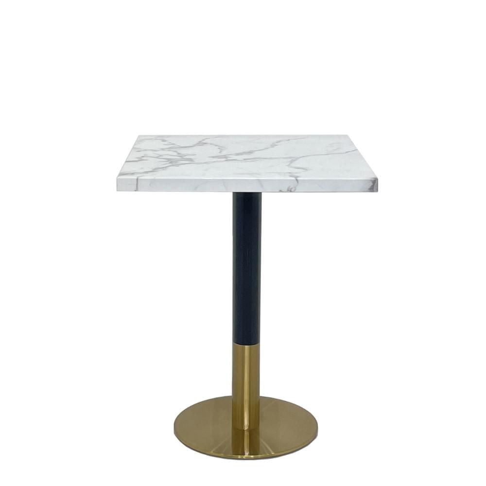 Table de salle à manger carrée Garza en faux marbre avec détails dorés brossés en blanc