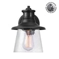 thumbnail image 1 of 1-Light Matte Black Motion Sensor Outdoor Wall Sconce with Clear Seeded Glass Shade, 1 of 7